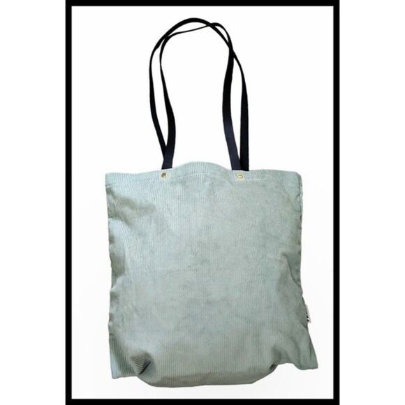 FEED Projects Tote Bag Mint Green Corduroy Black Leather Straps 25 Meals - Picture 2 of 7
